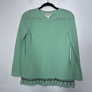 Sail To Sable STS Women’s 100% Cashmere Sweater Fringe Trim Mint Green Size XS